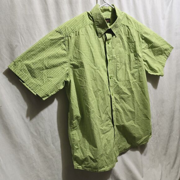 Ariat Shirt Mens Large Lime Green Short Sleeve Button Down Rodeo Western Cowboy - Picture 2 of 12